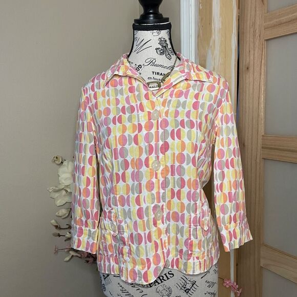 Koret Petit button down women's shirt with 3/4 sleeves and circle pattern design - Picture 1 of 8